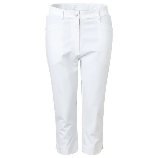 Abacus Ladies Elite 4-Way Stretch White Navy Golf Capri Front View