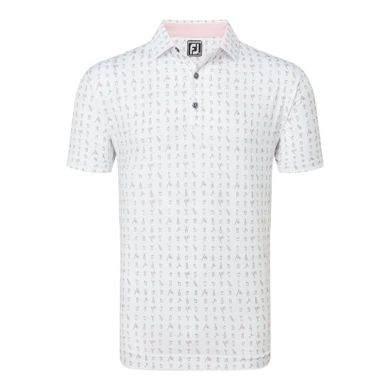 FootJoy Men's "The 19th Hole" White Golf Polo Shirt Front View