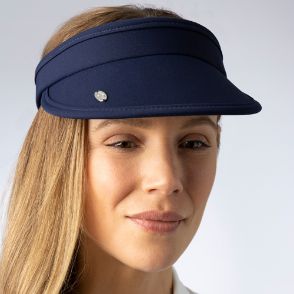 Model wearing Glenmuir Ladies Lexi Navy Golf Visor Front View