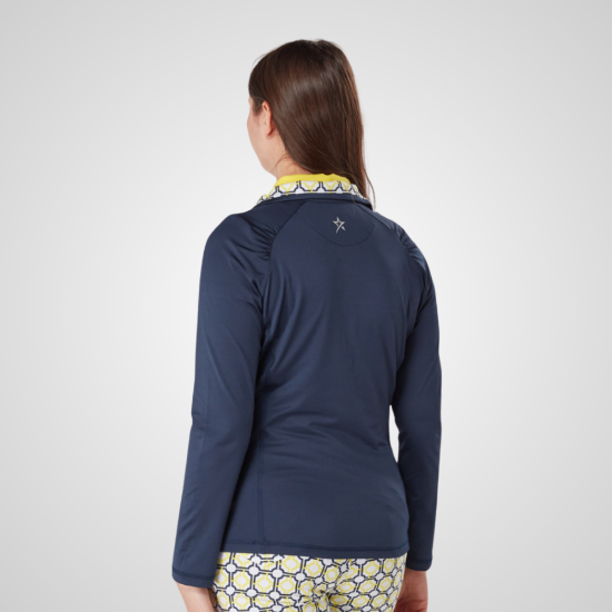 Model wearing Swing Out Sister Ladies Celeste Navy Golf Mid Layer Back View