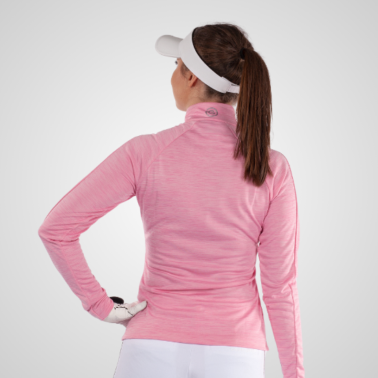 Model wearing Galvin Green Ladies Dina Pink Golf Sweater Back View