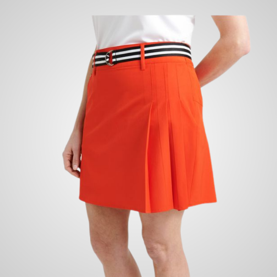 Model wearing Abacus Ladies Kildare Red Golf Skort Front View