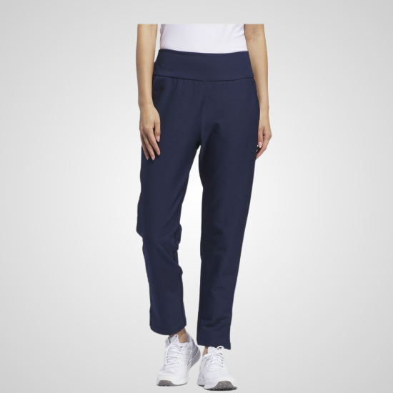 Model wearing adidas Ladies Ultimate 365 Navy Golf Ankle Pants Front View