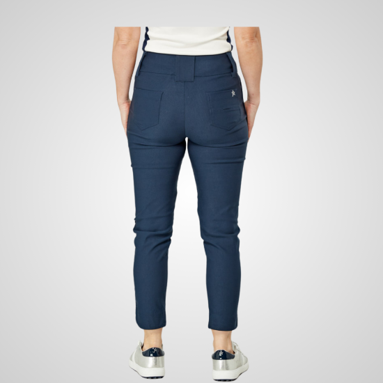 Model wearing Swing Out Sister Ladies Core 7/8th Navy Golf Trousers Back View
