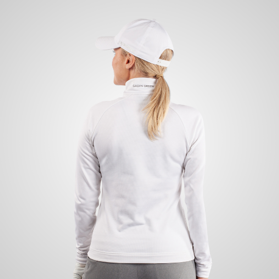 Model wearing Galvin Green Ladies Dolly White Golf Sweater Back View
