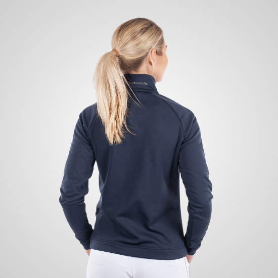 Model wearing Galvin Green Ladies Dolly Navy Golf Sweater Back View