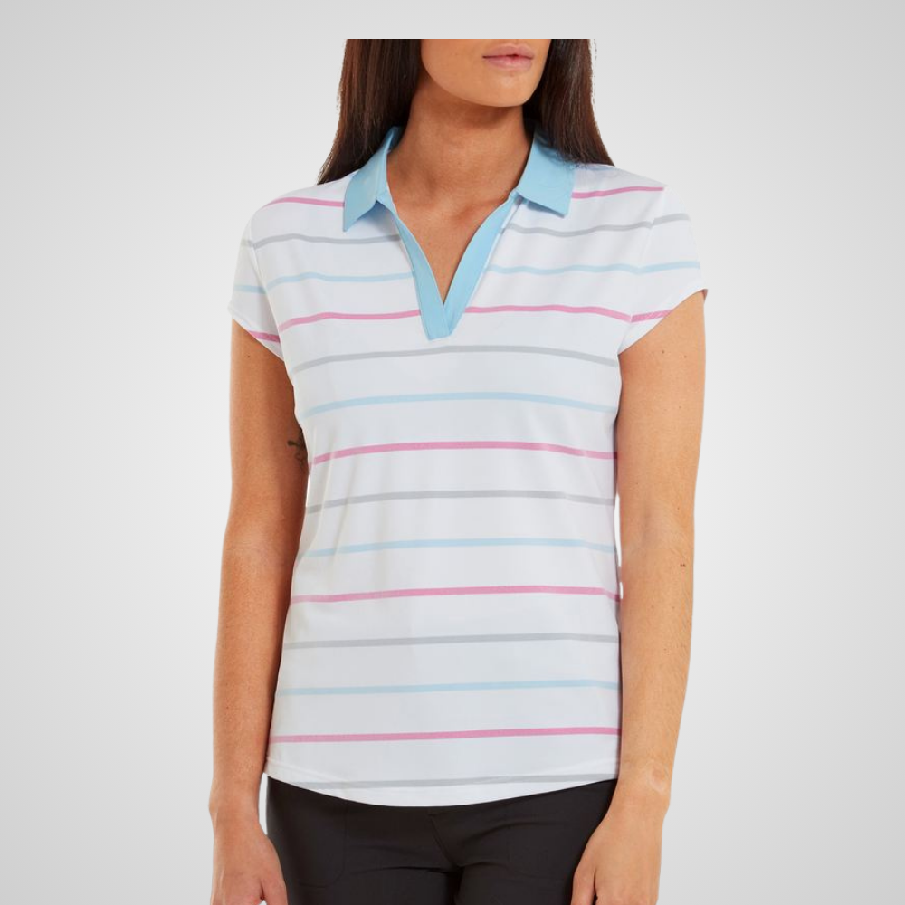 FootJoy Ladies Cap Sleeve Birdseye Stripe Golf Shirt