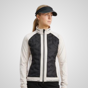Model wearing Abacus Ladies Grove Hybrid Black Golf Jacket Front View