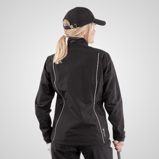 Model wearing Galvin Green Ladies Anya Gore-Tex Waterproof Black Golf Jacket Back View