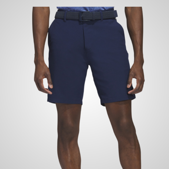 Model wearing adidas Men's Ultimate 365 Navy Golf Shorts Front View