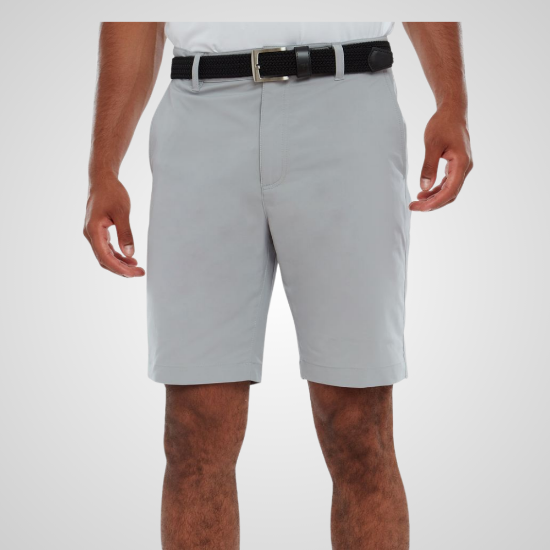 Model wearing FootJoy Men's Par Grey Golf Shorts Front View