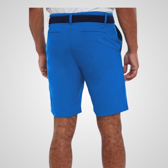 Model wearing FootJoy Men's Par Cobalt Blue Golf Shorts Back View
