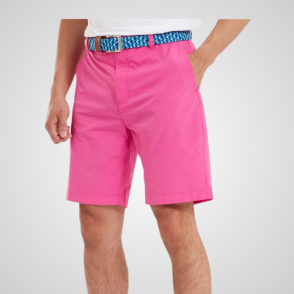 Model wearing FootJoy Men's Par Berry Golf Shorts Front View