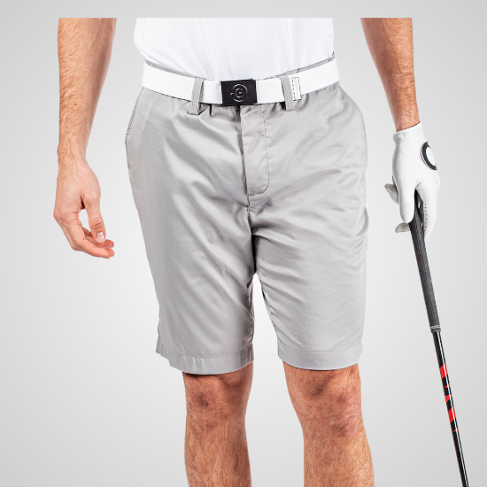 Model wearing Galvin Green Men's Percy V8+ Grey Golf Shorts Front View