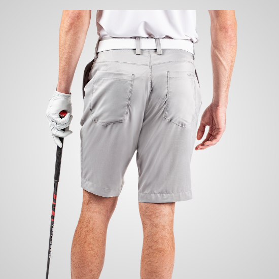 Model wearing Galvin Green Men's Percy V8+ Grey Golf Shorts Back View