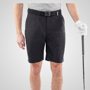 Model wearing Galvin Green Men's Percy V8+ Black Golf Shorts Front View