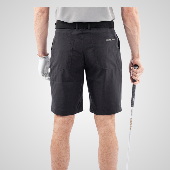 Model wearing Galvin Green Men's Percy V8+ Black Golf Shorts Back View