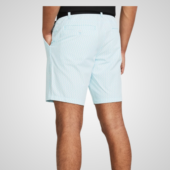 Model wearing Under Armour Men's Drive Printed White Golf Shorts Back View