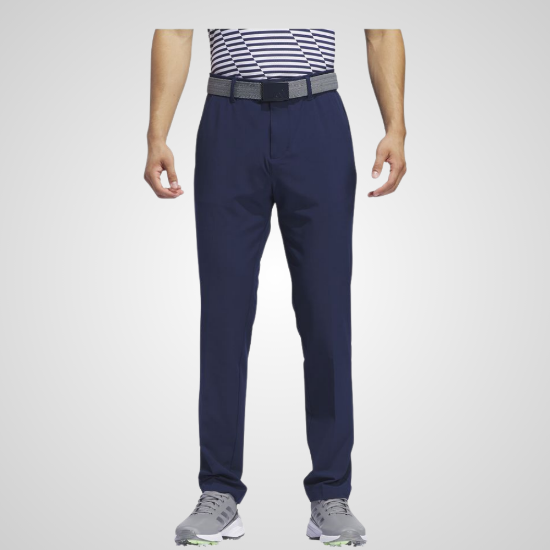 Model wearing adidas Men's Ultimate 365 Tapered Collegiate Navy Golf Pants Front View