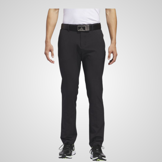 Model wearing adidas Men's Ultimate 365 Tapered Black Golf Pants Front View