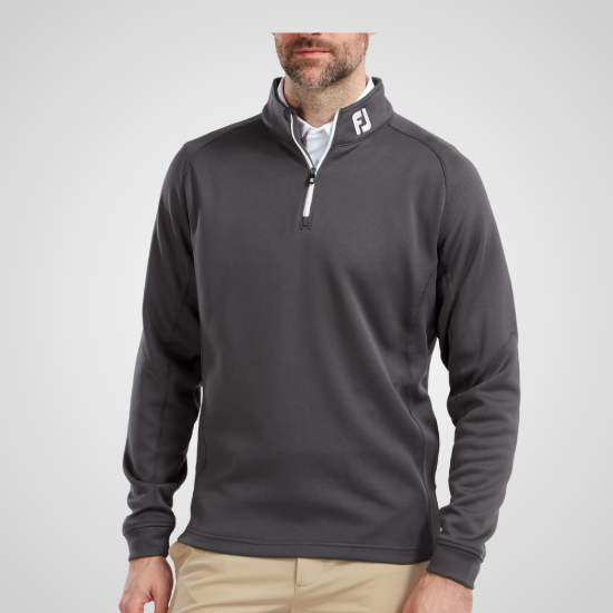 Model wearing FootJoy Men's Chill-Out Charcoal Golf Sweater Front View