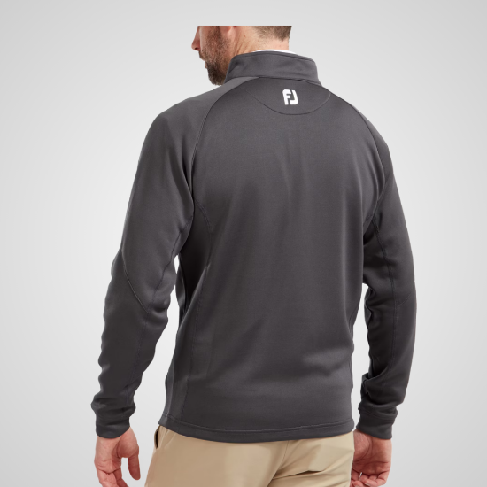 Model wearing FootJoy Men's Chill-Out Charcoal Golf Sweater Back View