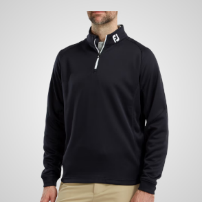 Model wearing FootJoy Men's Chill-Out Navy Golf Sweater Front View