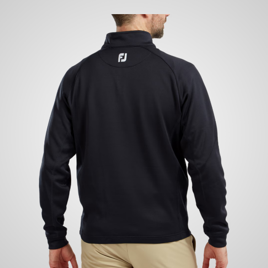 Model wearing FootJoy Men's Chill-Out Navy Golf Sweater Back View