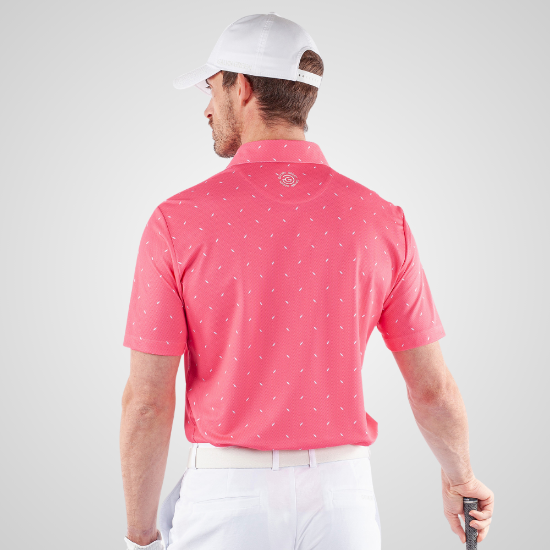 Model wearing Galvin Green Men's Miklos V8+ Rose Golf Polo Shirt Back View