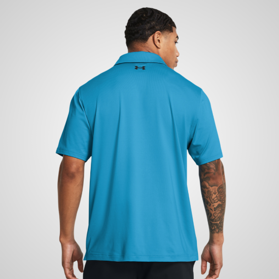 Model wearing Under Armour Men's T2G Capri Golf Polo Shirt Back View