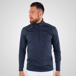 Model wearing Galvin Green Men's Drake Insula Navy Golf Pullover Front View