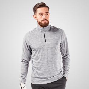 Model wearing Galvin Green Men's Dixon Grey Golf Sweater Front View