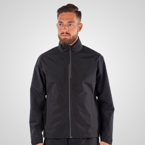 Model wearing Galvin Green Men's Arvin Gore-Tex Waterproof Black Golf Jacket Front View