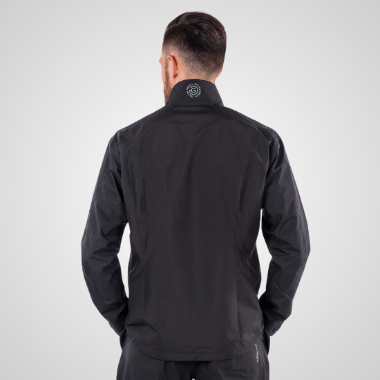 Model wearing Galvin Green Men's Arvin Gore-Tex Waterproof Black Golf Jacket Back View