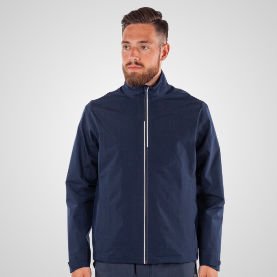 Model wearing Galvin Green Men's Arvin Gore-Tex Waterproof Navy Golf Jacket Front View