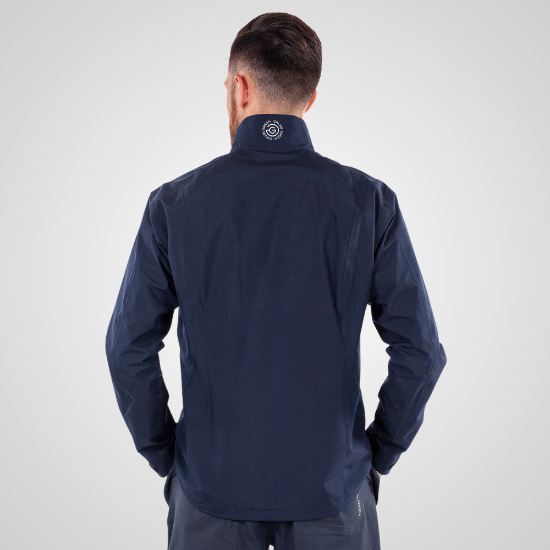 Model wearing Galvin Green Men's Arvin Gore-Tex Waterproof Navy Golf Jacket Back View