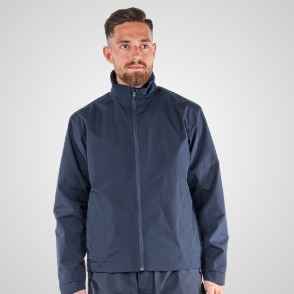 Model wearing Galvin Green Men's Arlie Gore-Tex Waterproof Navy Golf Jacket Front View