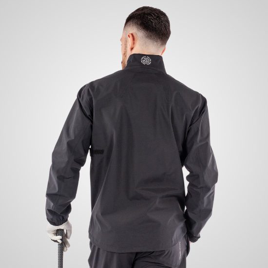 Model wearing Galvin Green Men's Armstrong Gore-Tex Black Golf Jacket Back View