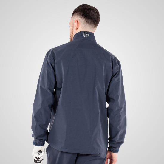 Model wearing Galvin Green Men's Armstrong Gore-Tex Navy & White Golf Jacket Back View