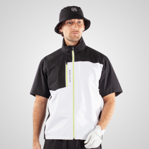 Model wearing Galvin Green Men's Axl GORE-TEX Waterproof Black & Lime Golf Jacket Front View
