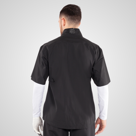 Model wearing Galvin Green Men's Axl GORE-TEX Waterproof Black & Grey Golf Jacket Back View