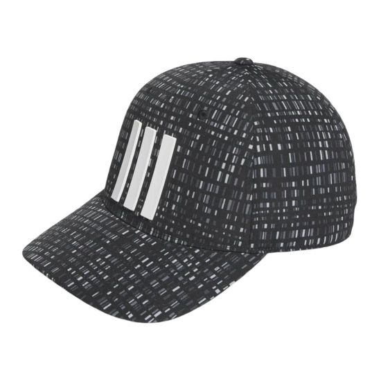 adidas Men's Tour 3 Stripe Print Black Golf Cap Front View