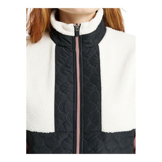 Model wearing Abacus Ladies Preston Pile Golf Wind Vest Detail View Front