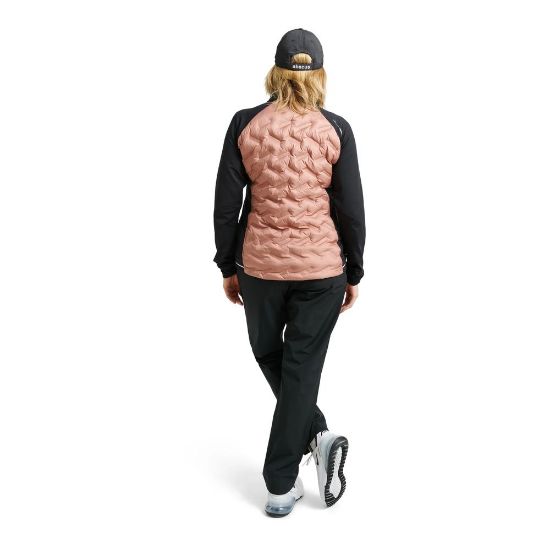 Model wearing Abacus Ladies Grove Hybrid Potpurry Golf Jacket Rear View