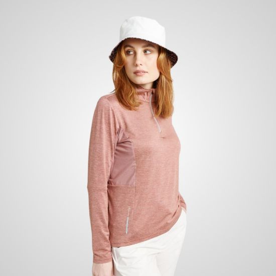 Model wearing Abacus Ladies Colinas Golf Midlayer Potpurry Front View