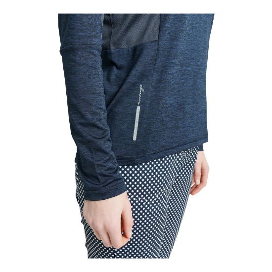 Model wearing Abacus Ladies Colinas Golf Midlayer Navy Front View Detail