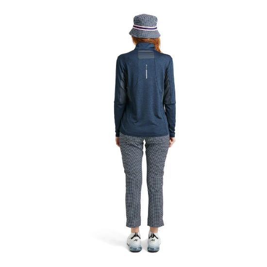 Model wearing Abacus Ladies Colinas Golf Midlayer Navy Rear Full View