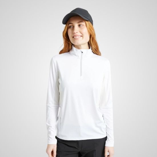 Model wearing Abacus Ladies Colinas Golf Midlayer White Front View