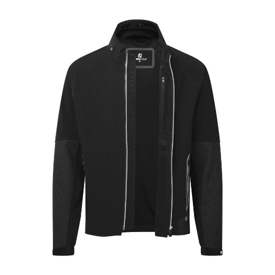 FootJoy Men's HydroTour Golf Rain Jacket in Black Front View Open