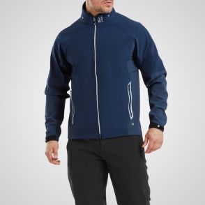 Model wearing FootJoy Men's HydroTour Golf Rain Jacket in Navy